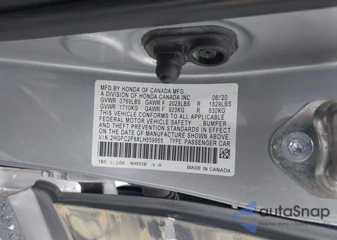 2020 Honda Civic Sport from USA, damaged, VIN 2HGFC2F8XLH559955